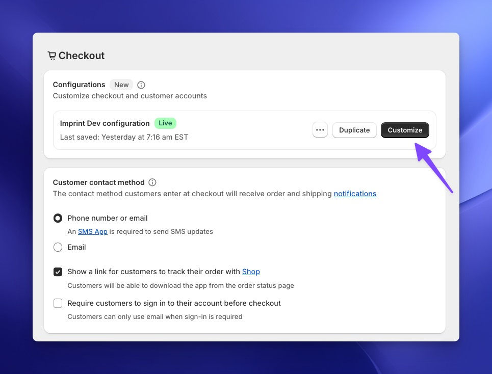 Open checkout configuration