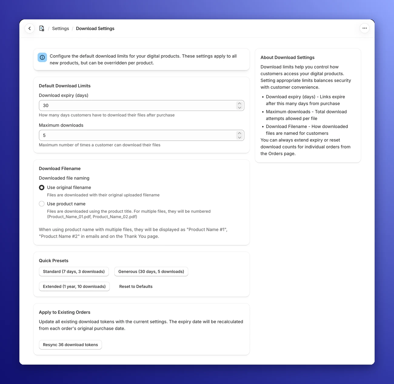 Download settings