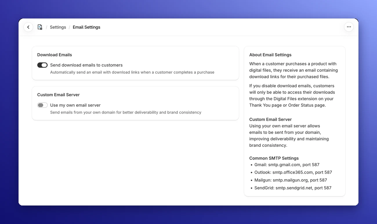 Email settings