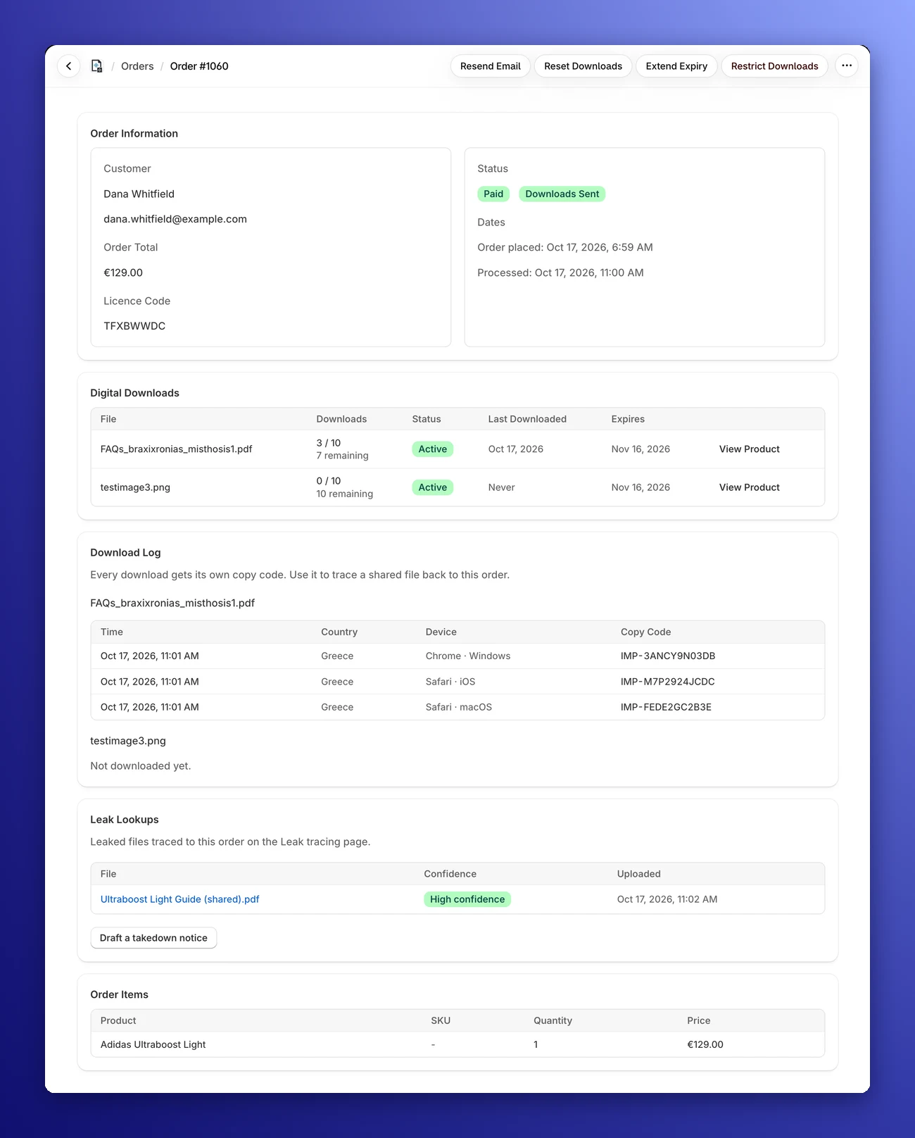 Order details