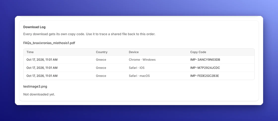 Download Log on the order page