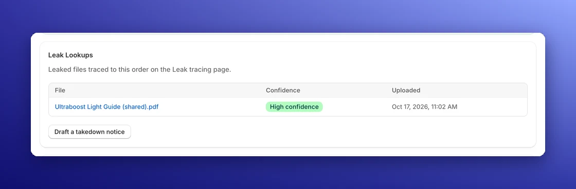 Leak Lookups on the order page