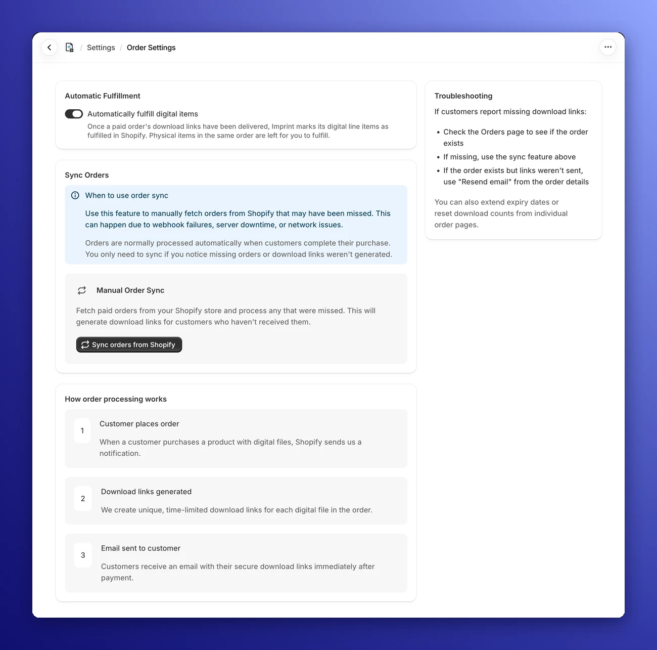 Order settings